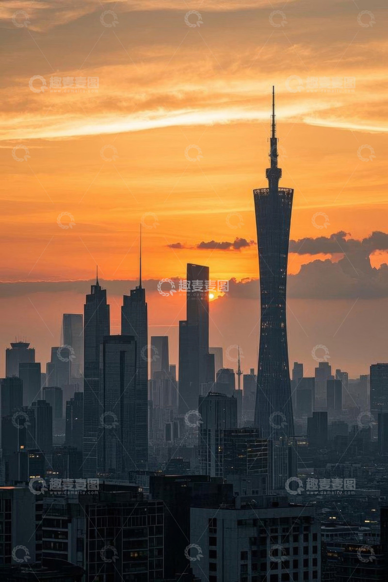 高清大图下载【趣麦麦图】广州塔日落城市景观
