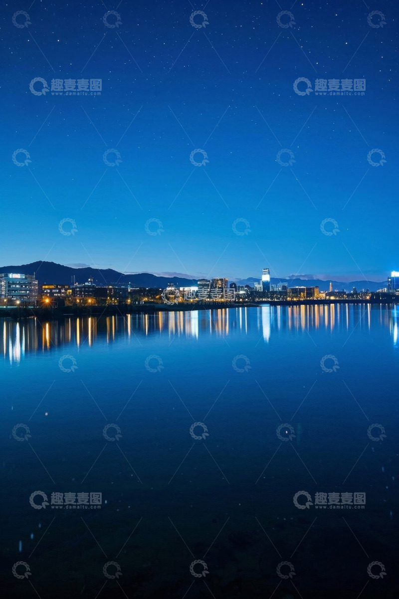 高清大图下载【趣麦麦图】城市湖畔星空夜景
