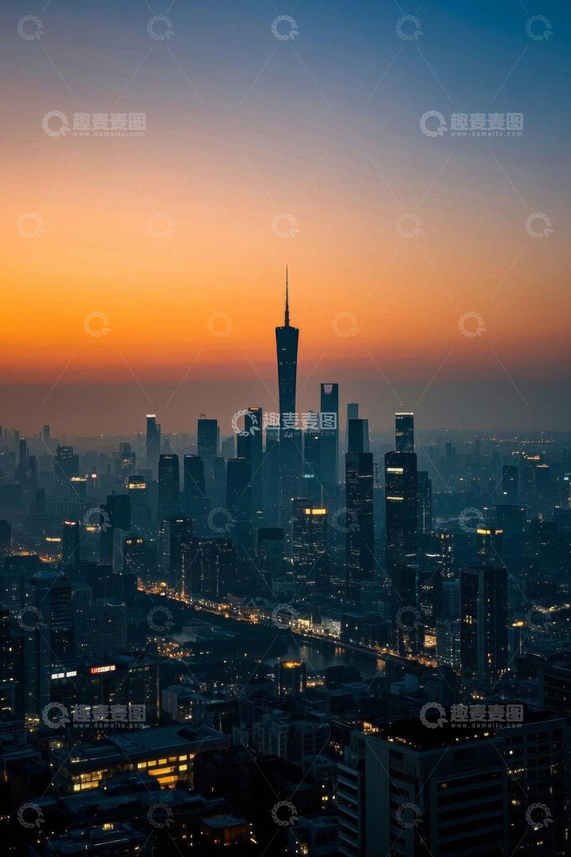 高清大图下载【趣麦麦图】广州城市高楼黄昏全景