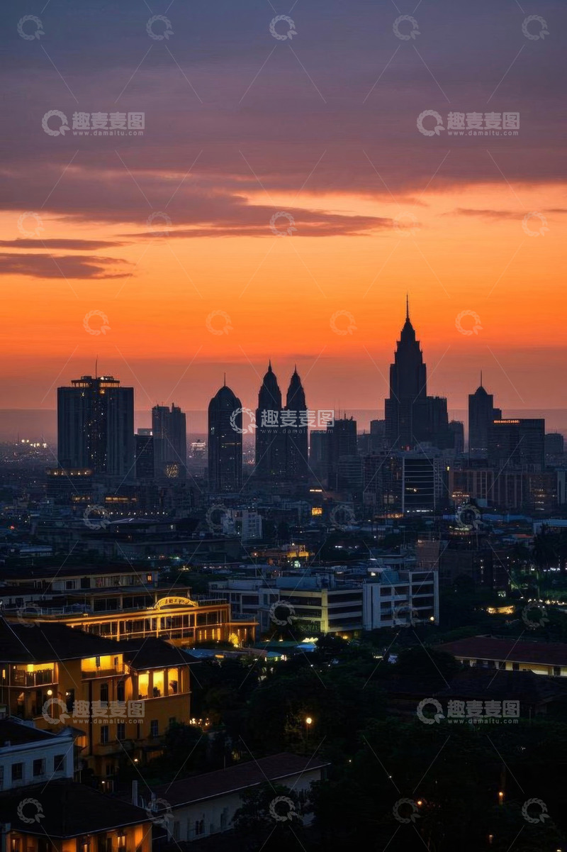 高清大图下载【趣麦麦图】城市高楼日落全景