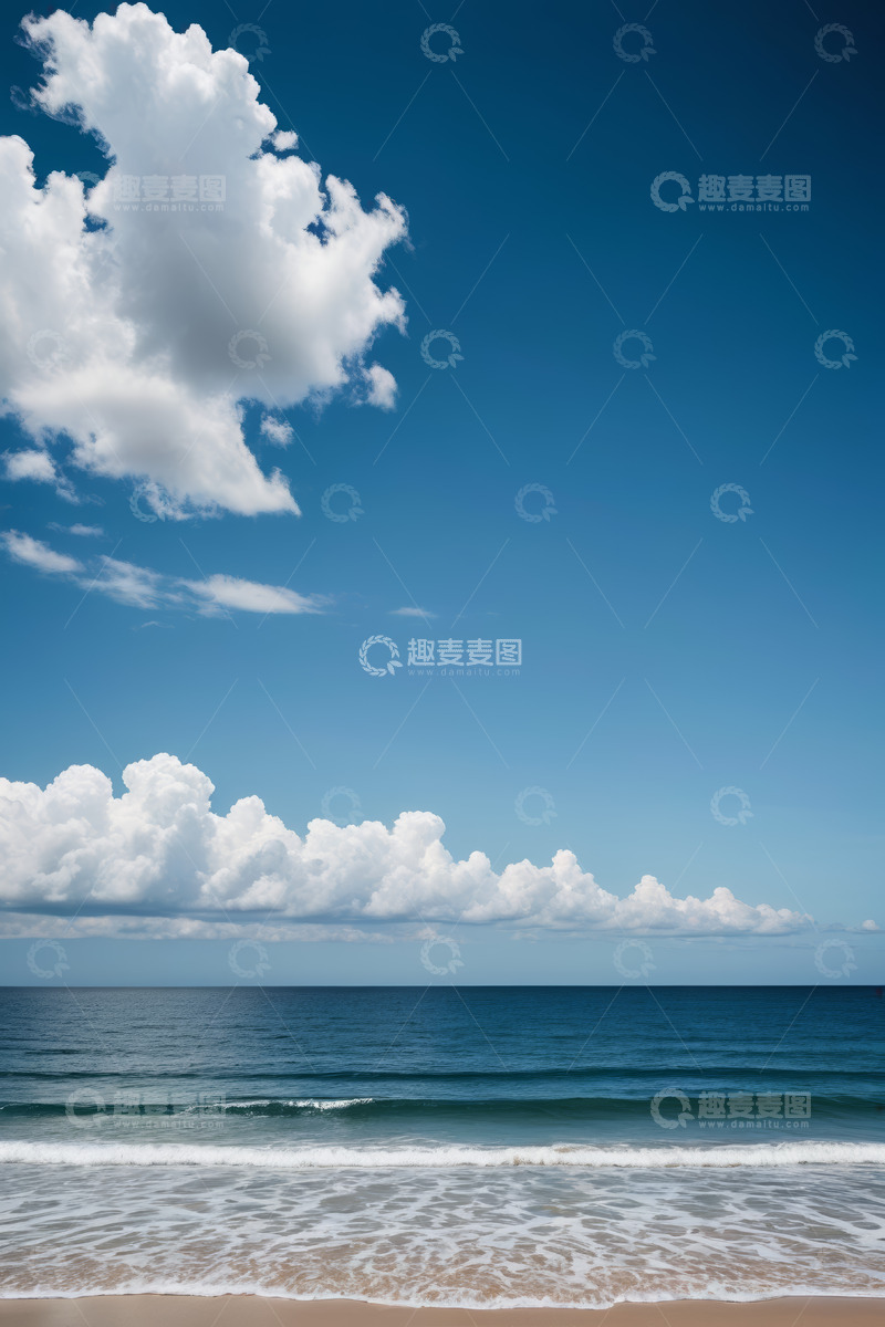 高清大图下载【趣麦麦图】蓝天白云下的海滩海景