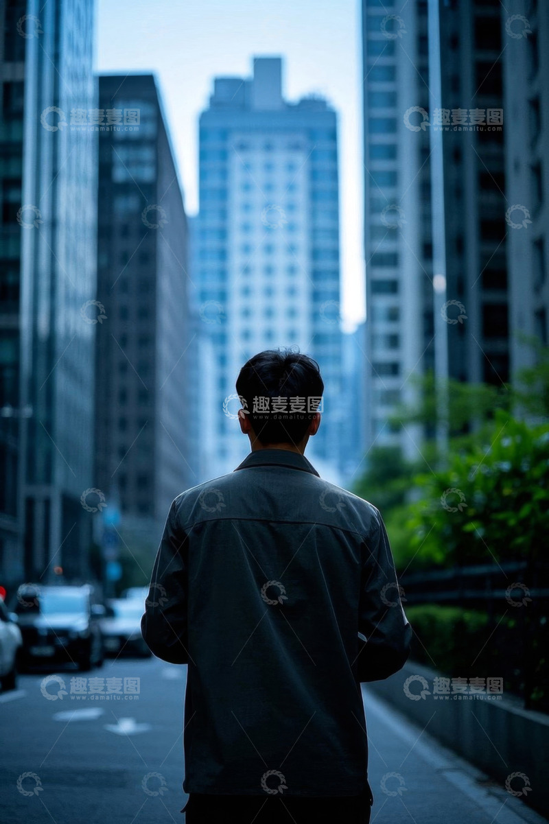 高清大图下载【趣麦麦图】男子于城市街道步行背影