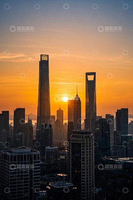 上海陆家嘴城市建筑日落景观