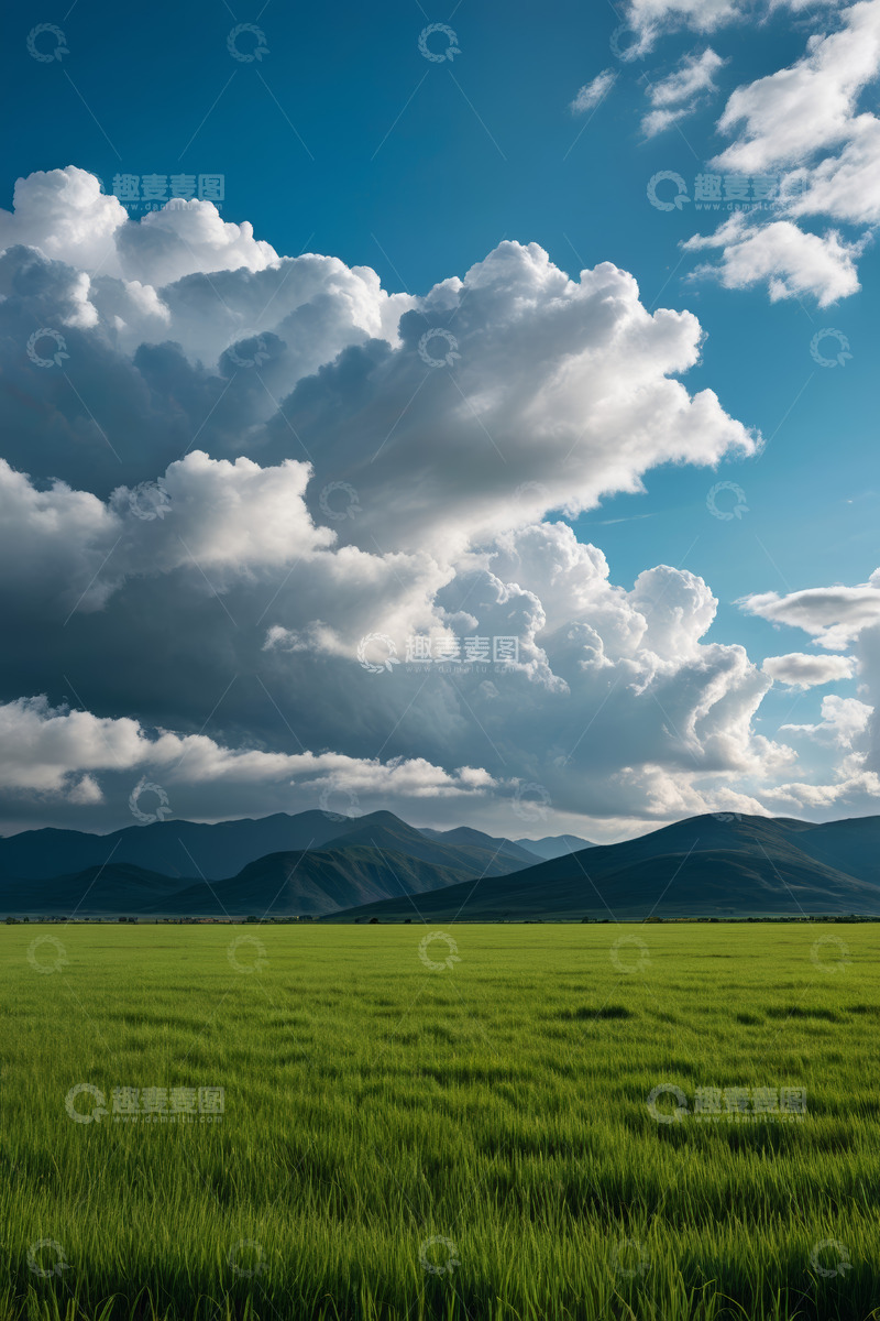 高清大图下载【趣麦麦图】广阔草原与蓝天白云风景
