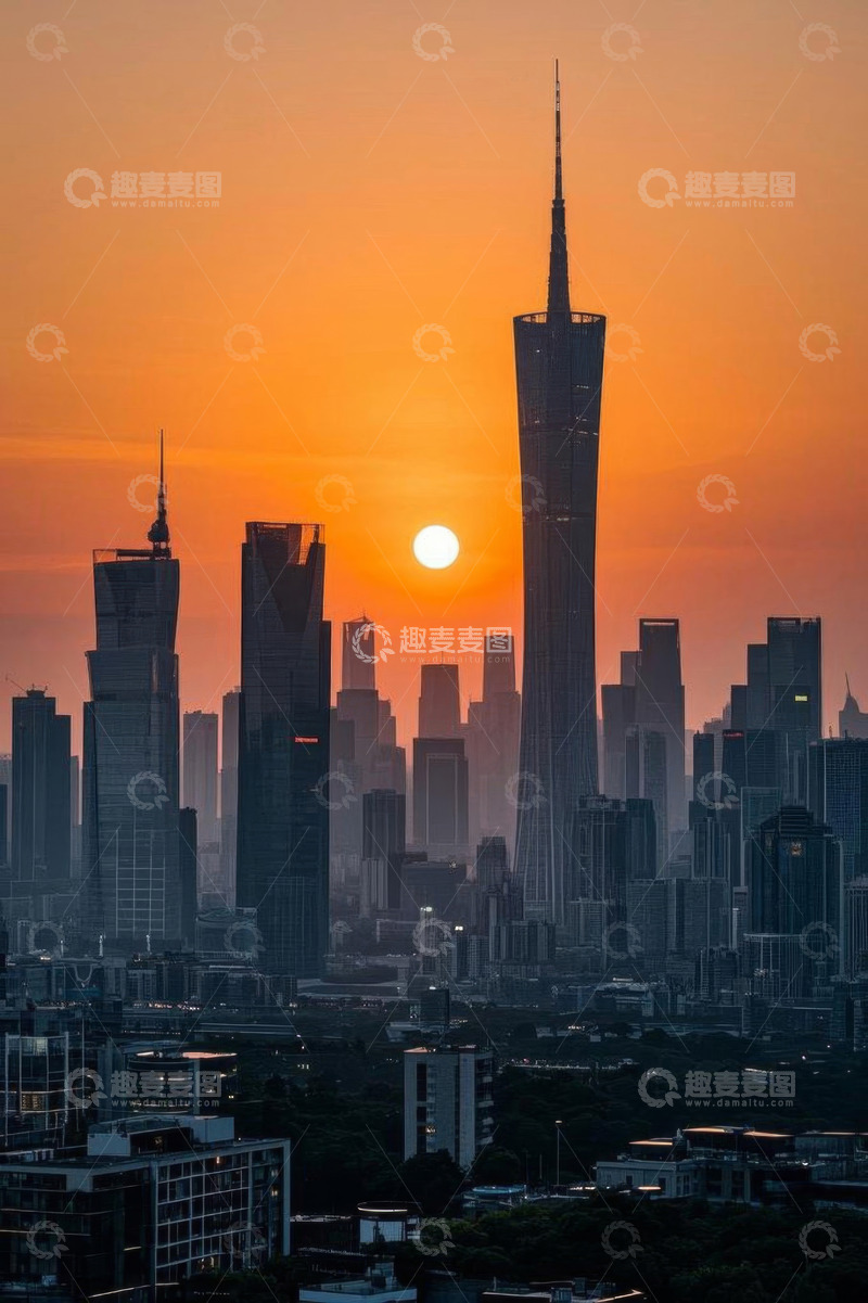 高清大图下载【趣麦麦图】广州日落时城市高楼景观