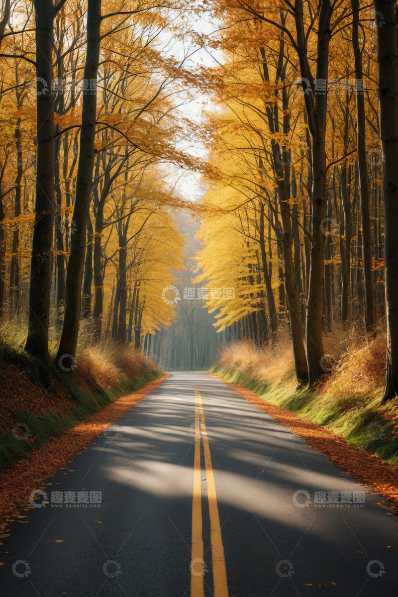高清大图下载【趣麦麦图】秋日森林中的道路风景