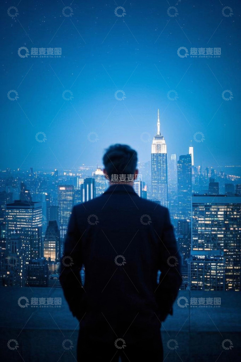 高清大图下载【趣麦麦图】男子眺望城市夜景
