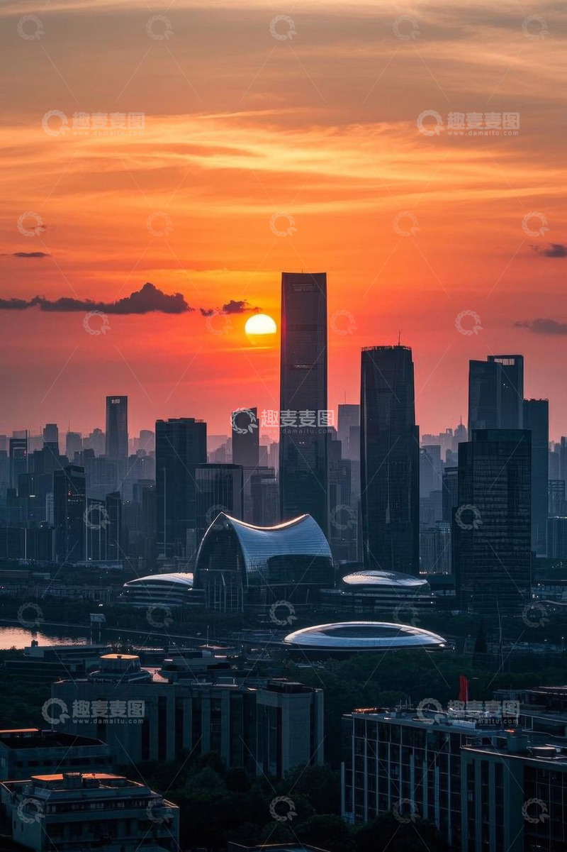 高清大图下载【趣麦麦图】城市日落时分高楼建筑群景观