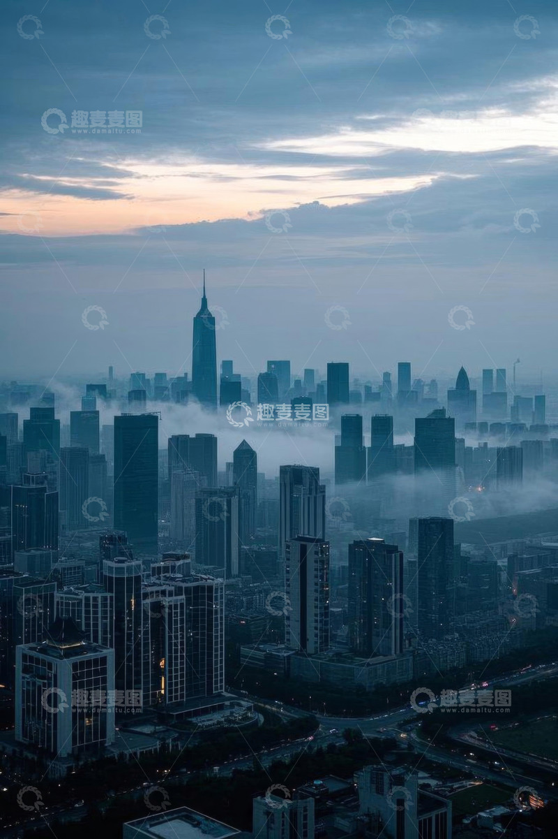 高清大图下载【趣麦麦图】云雾中的城市高楼景象