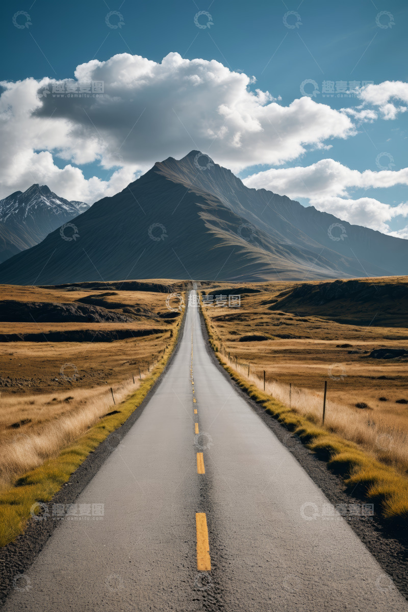 高清大图下载【趣麦麦图】旷野中延伸向远山的公路