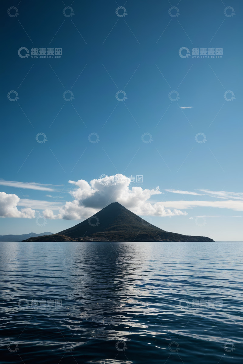 高清大图下载【趣麦麦图】海上孤山与蓝天白云风景