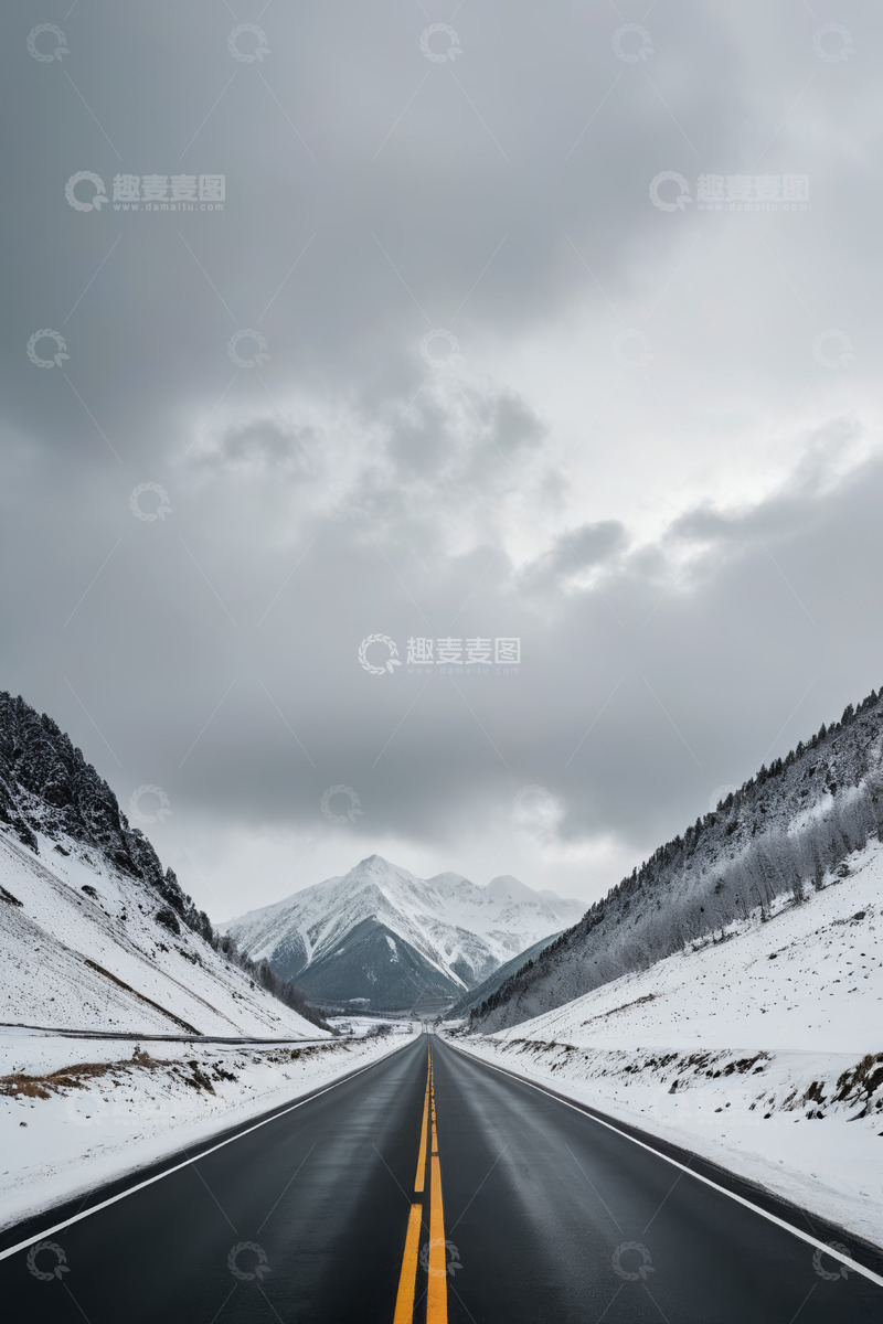 高清大图下载【趣麦麦图】雪后山间公路自然风光