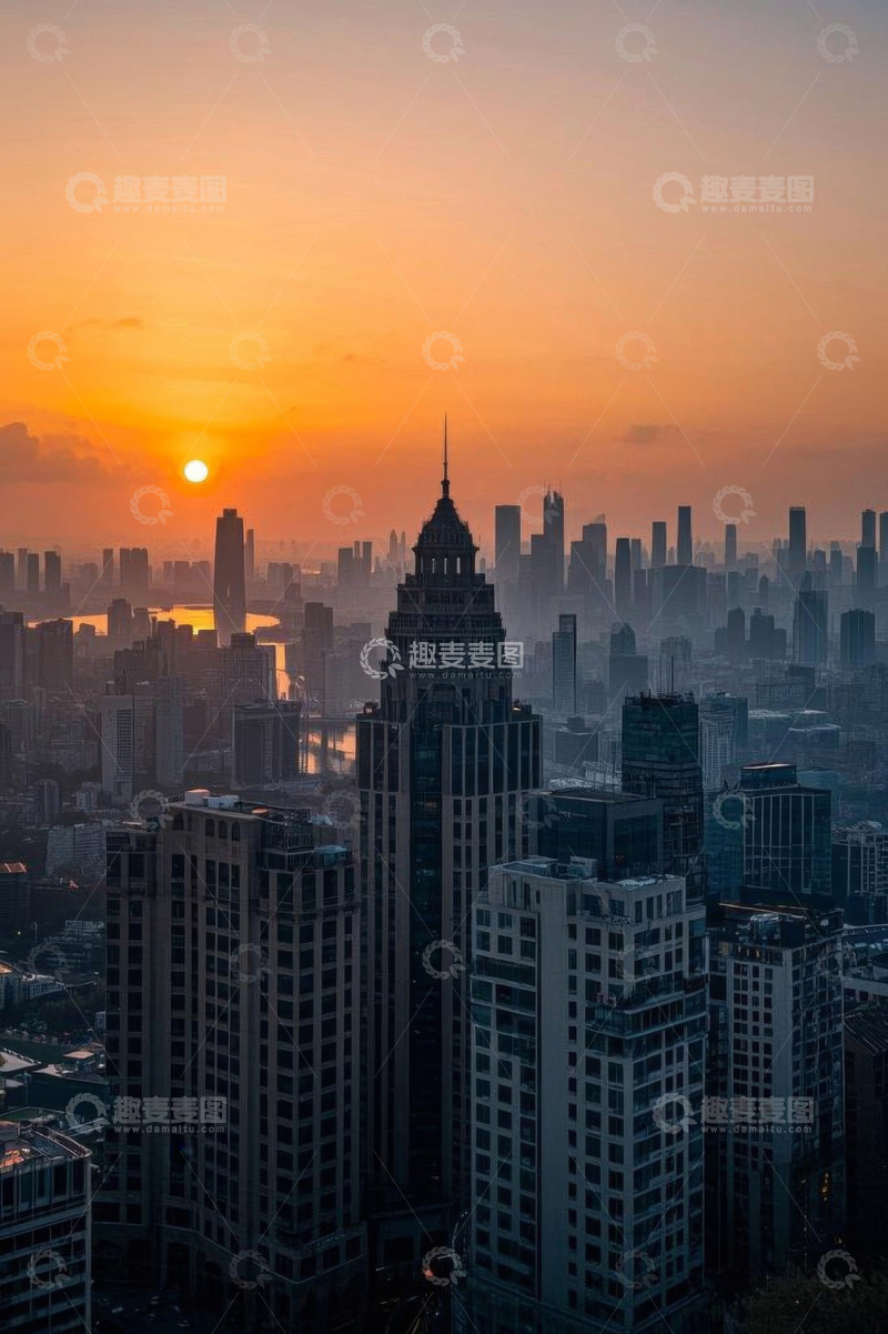 高清大图下载【趣麦麦图】日落时分城市高楼景观