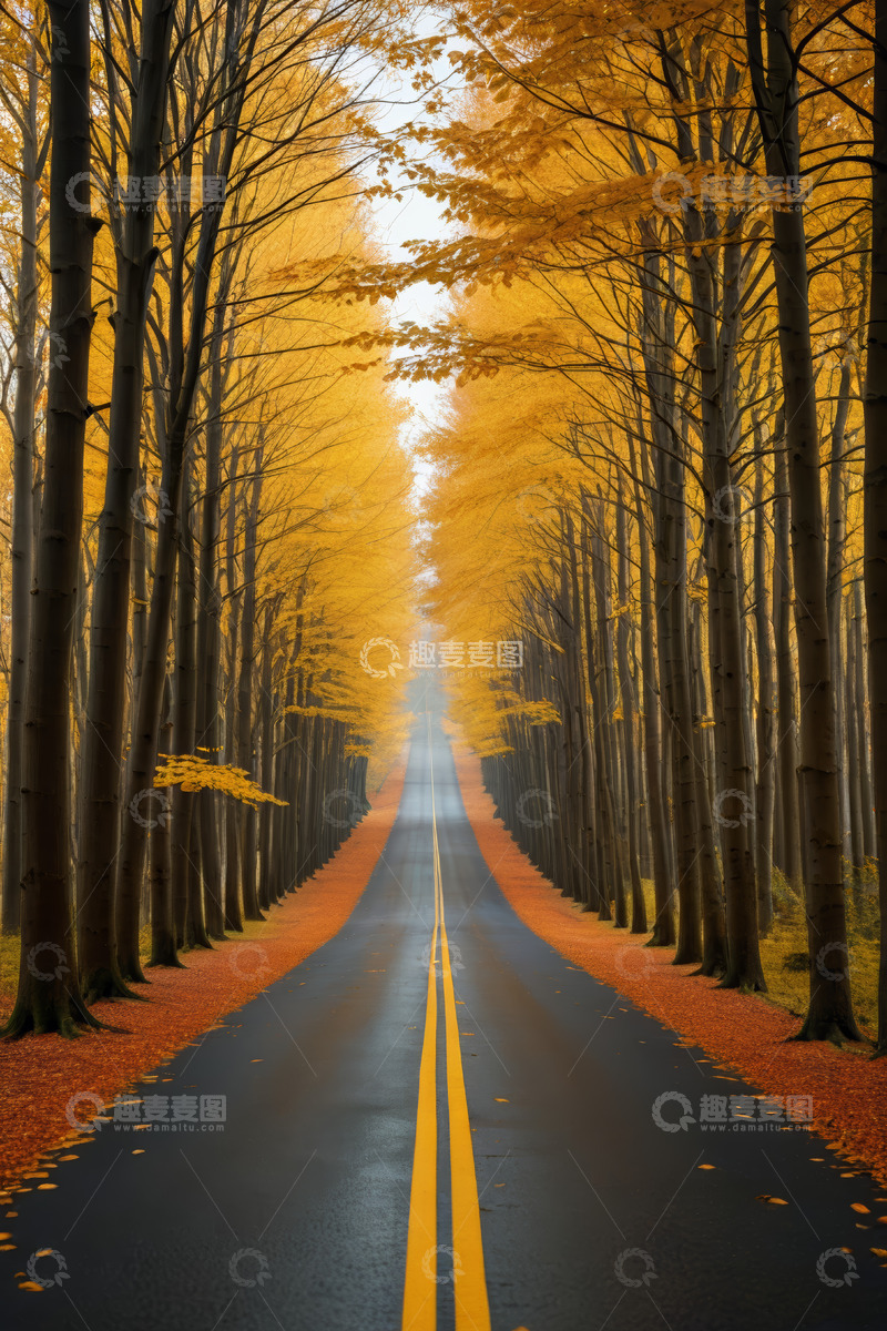 高清大图下载【趣麦麦图】秋日林间公路风景