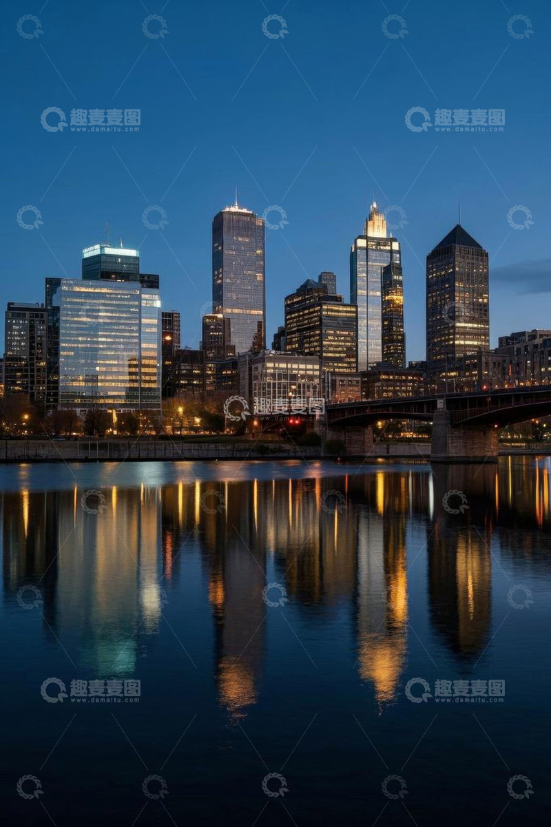 高清大图下载【趣麦麦图】河畔城市高楼夜景