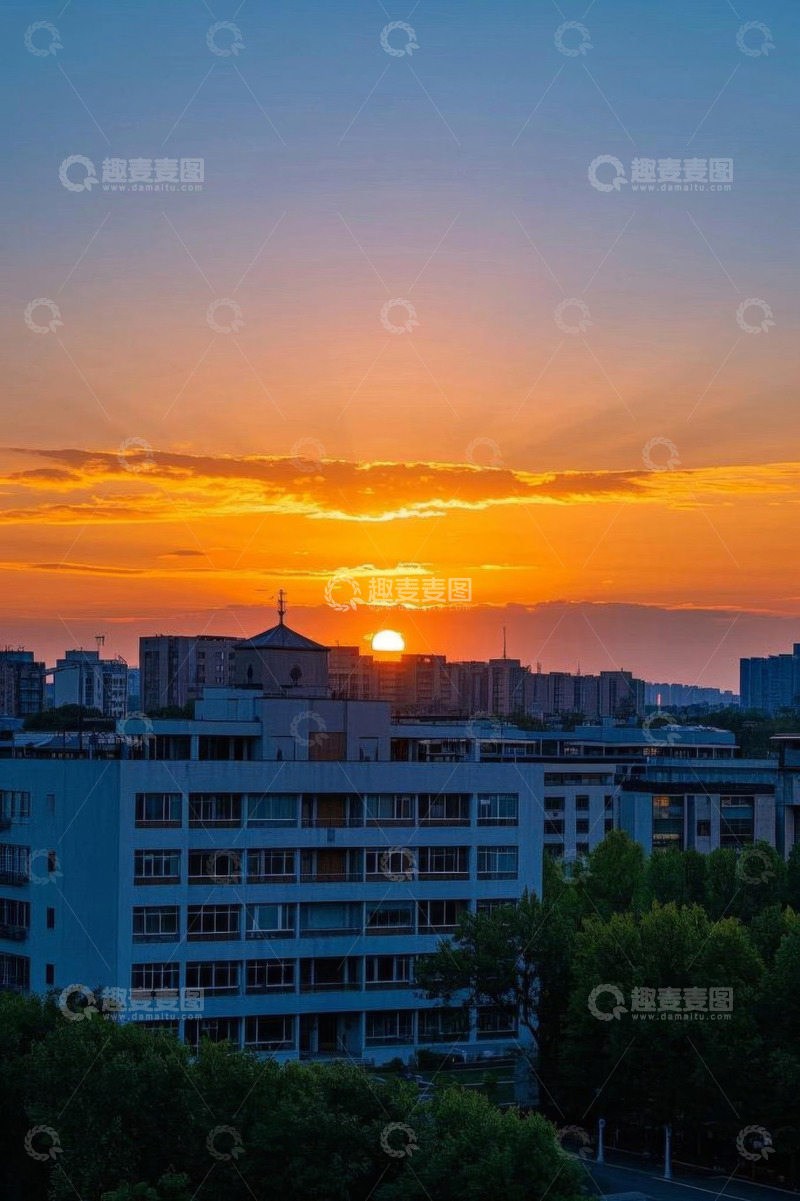 高清大图下载【趣麦麦图】城市日落时分建筑群景象