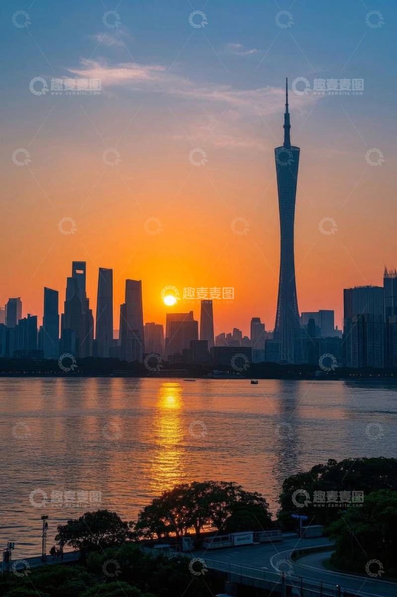 高清大图下载【趣麦麦图】广州塔日落城市风光