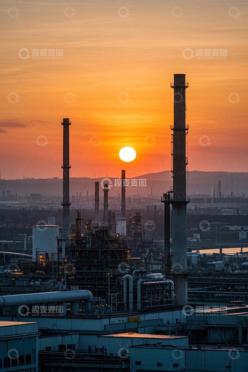 高清大图下载【趣麦麦图】日落时分的化工厂全景