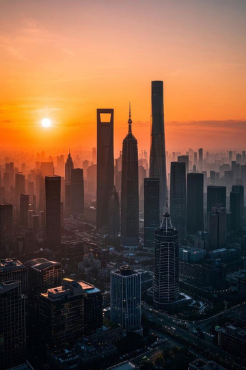 上海陆家嘴日出城市风光