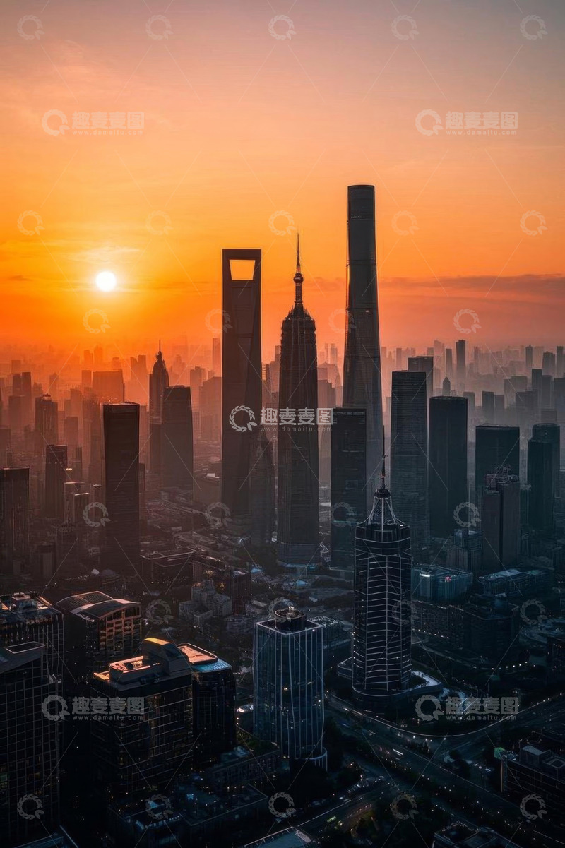 高清大图下载【趣麦麦图】上海陆家嘴日出城市风光