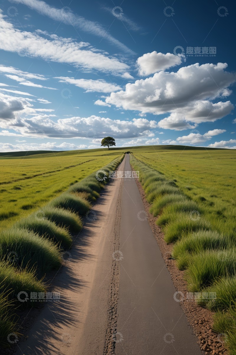 高清大图下载【趣麦麦图】草原中通向远方的乡间小路