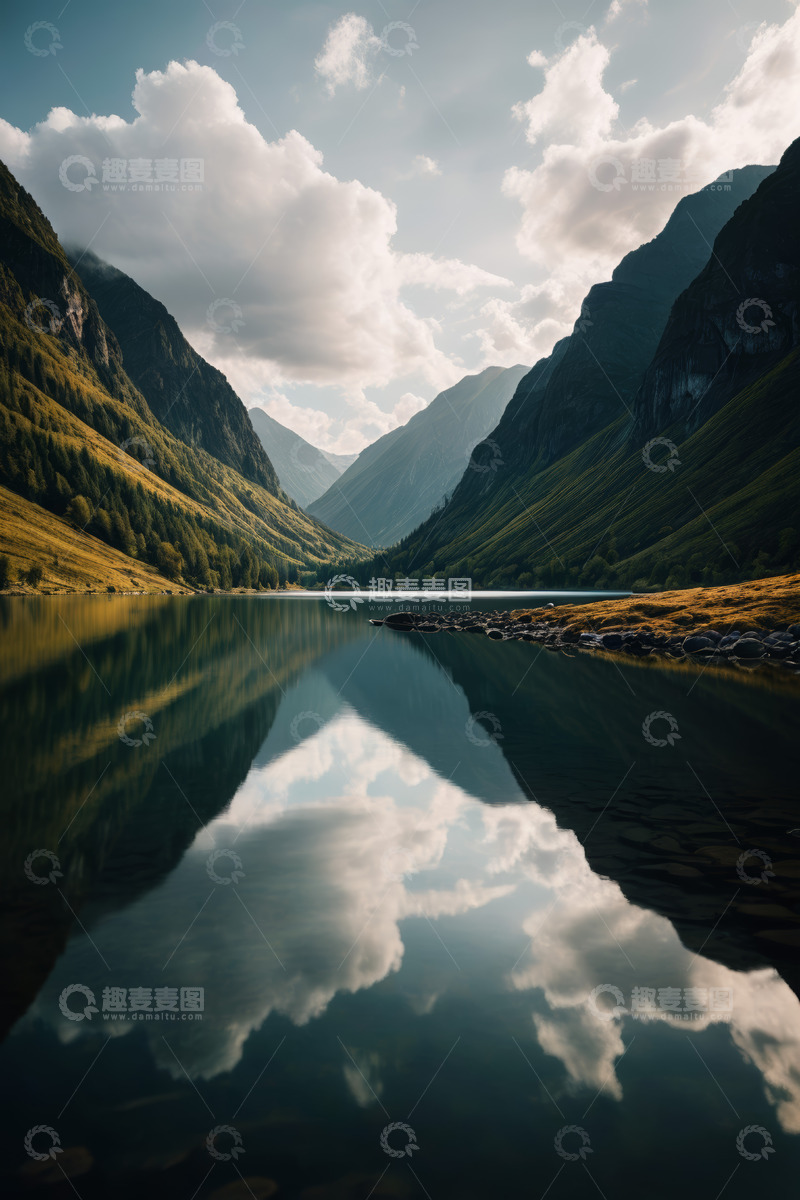 高清大图下载【趣麦麦图】山间湖泊自然风光全景