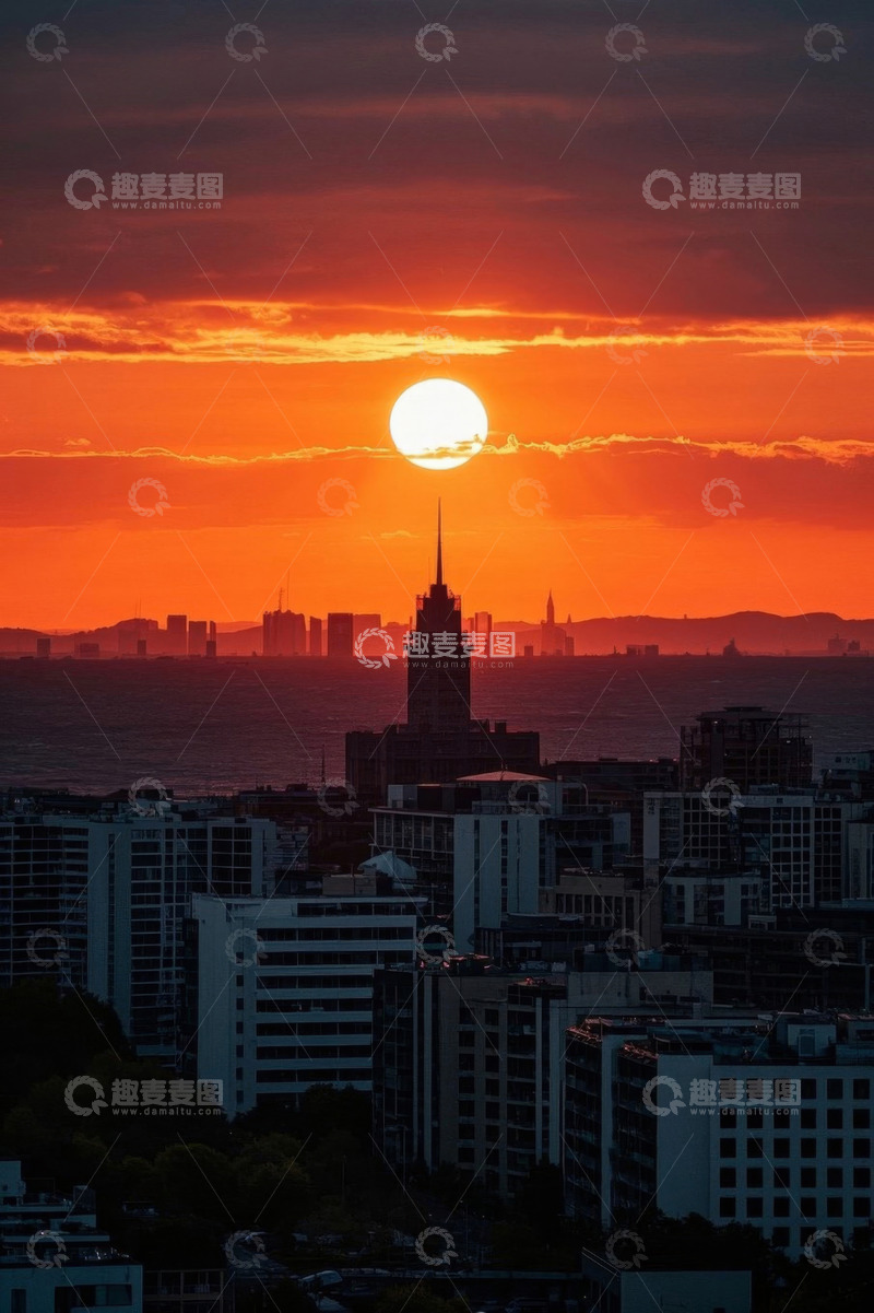 高清大图下载【趣麦麦图】城市日落时分的建筑景观
