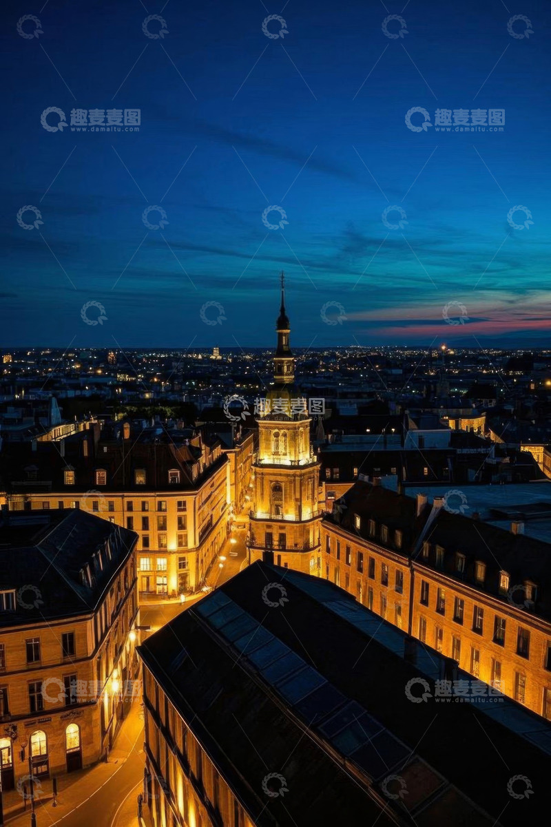 高清大图下载【趣麦麦图】城市夜景中的古典建筑