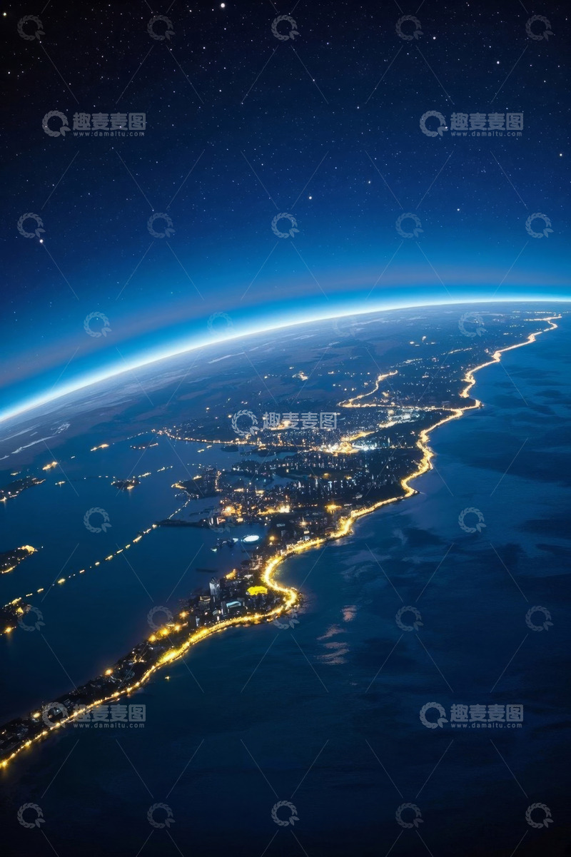 高清大图下载【趣麦麦图】地球夜景与星空俯瞰