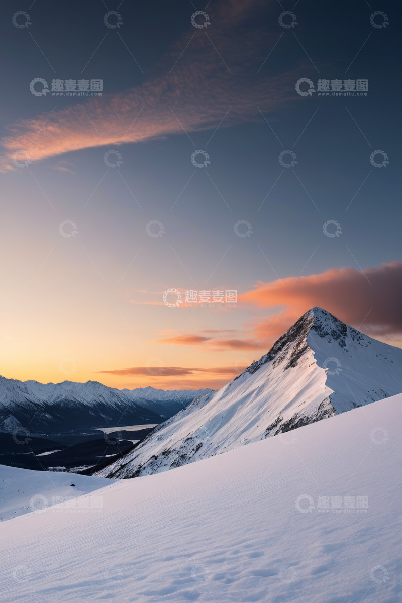 高清大图下载【趣麦麦图】雪山日落自然风光
