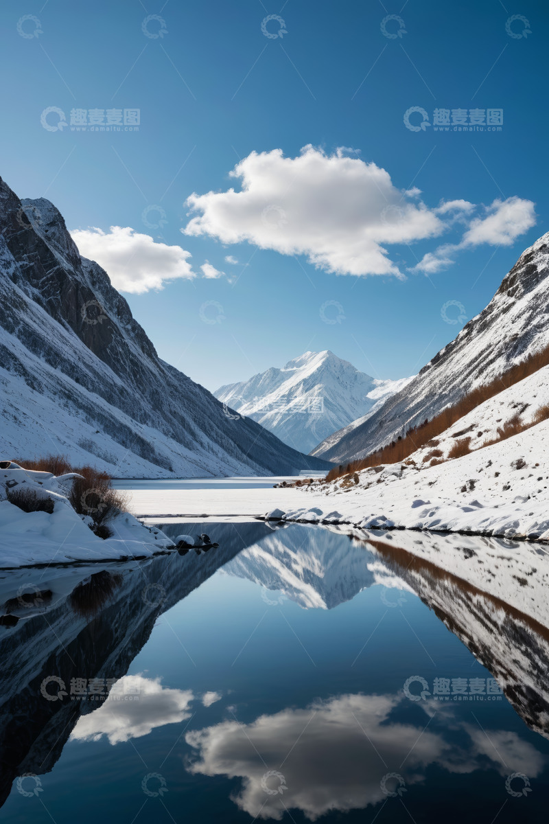 高清大图下载【趣麦麦图】雪山湖泊自然风光全景