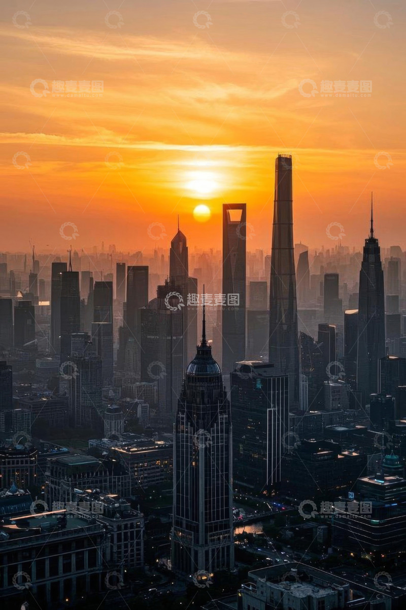 高清大图下载【趣麦麦图】日落时分的陆家嘴城市建筑群