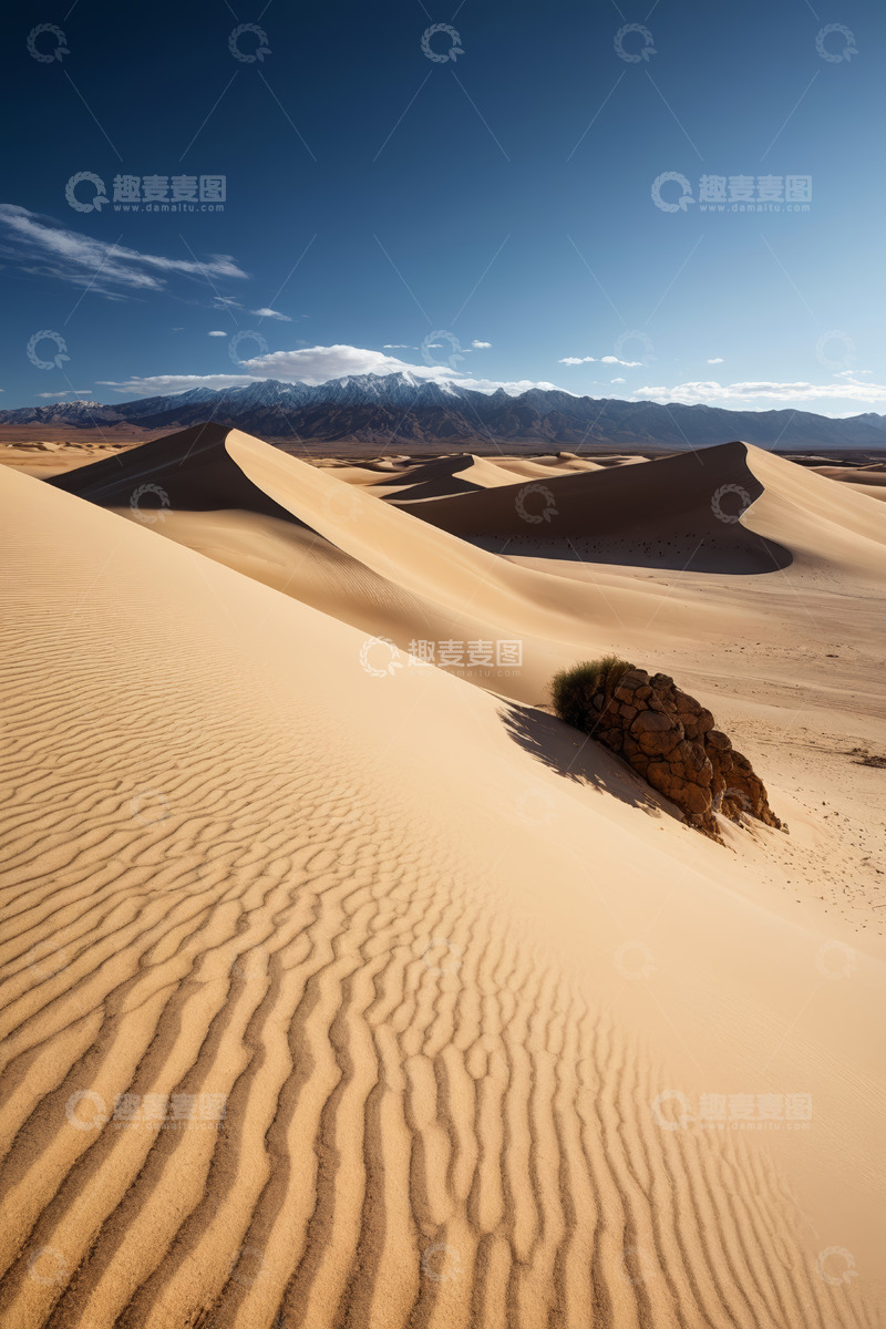 高清大图下载【趣麦麦图】沙漠沙丘与远处雪山景观