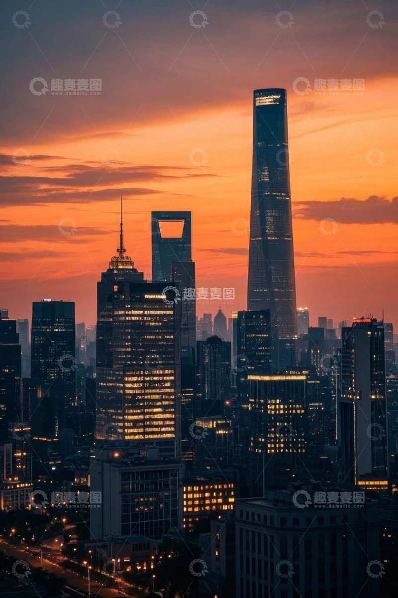 高清大图下载【趣麦麦图】上海陆家嘴城市建筑黄昏景观