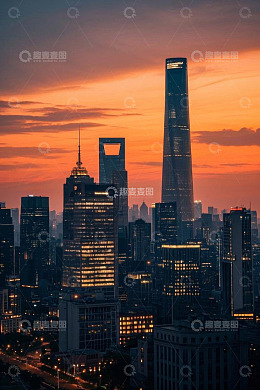 上海陆家嘴城市建筑黄昏景观