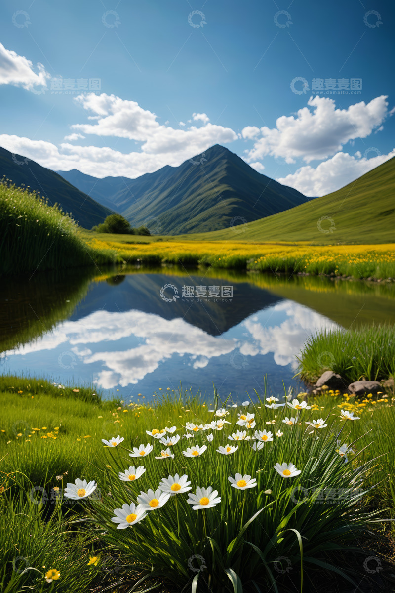 高清大图下载【趣麦麦图】山间湖畔草地野花风景