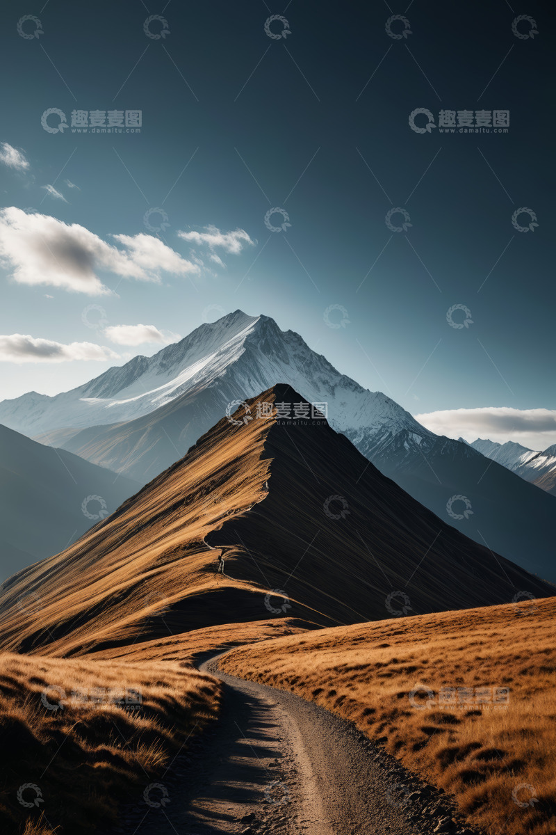 高清大图下载【趣麦麦图】山间小路与远处雪山风景