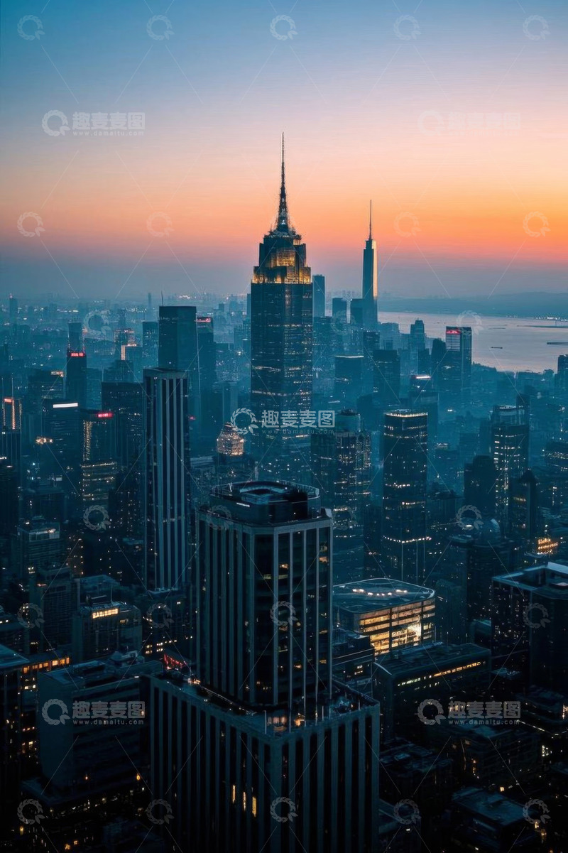 高清大图下载【趣麦麦图】纽约城市建筑黄昏全景