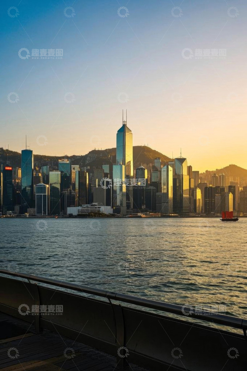 高清大图下载【趣麦麦图】香港城市滨水天际线景观