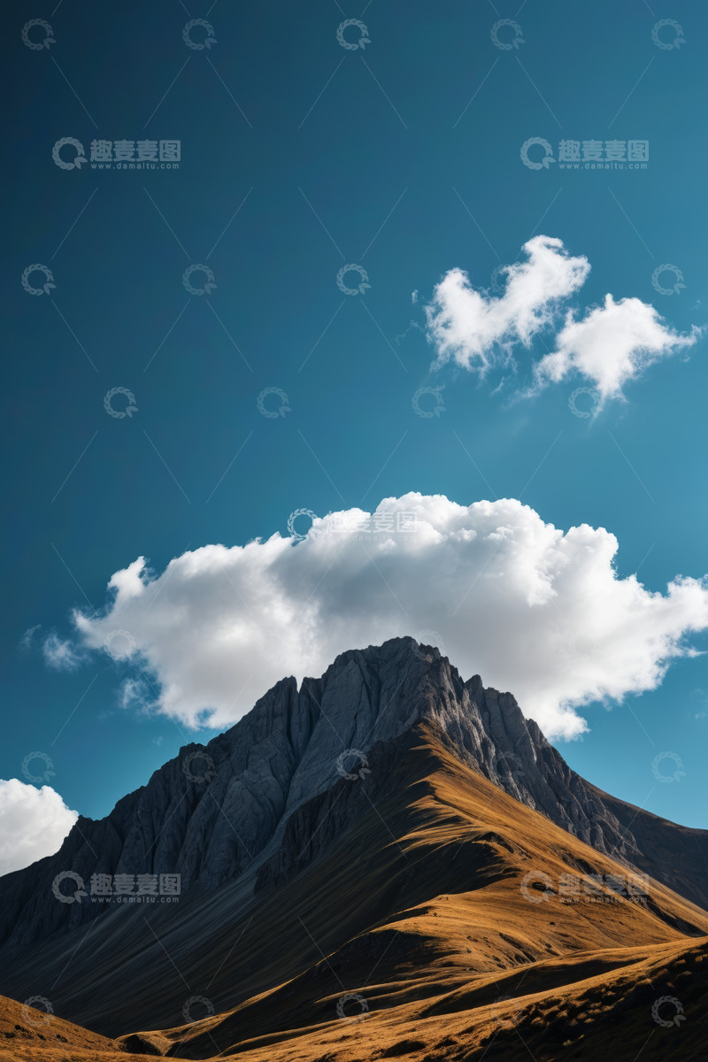 高清大图下载【趣麦麦图】蓝天白云下的巍峨山峰