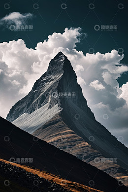 高耸山峰与环绕白云景观