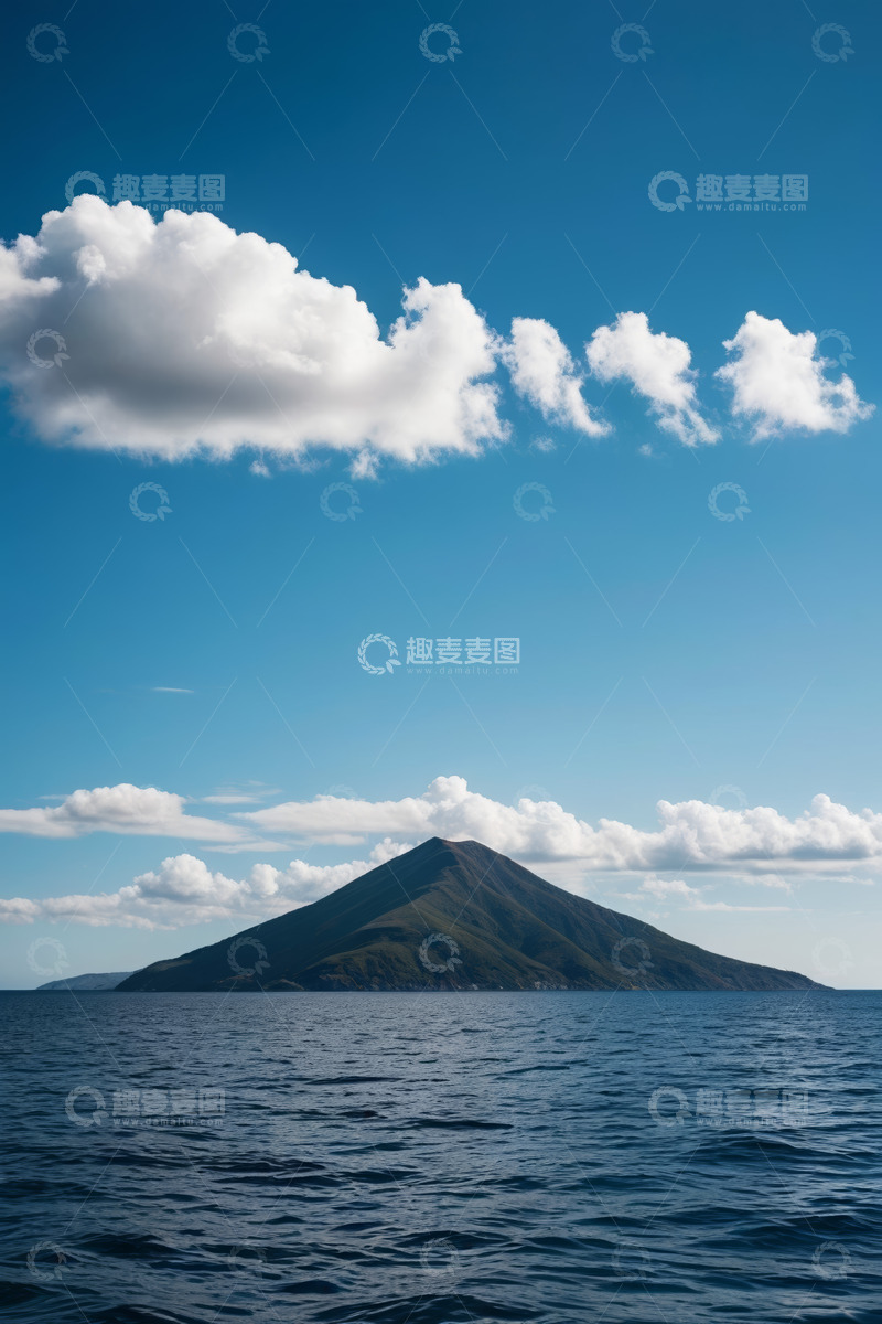高清大图下载【趣麦麦图】海上孤山与蓝天白云景观
