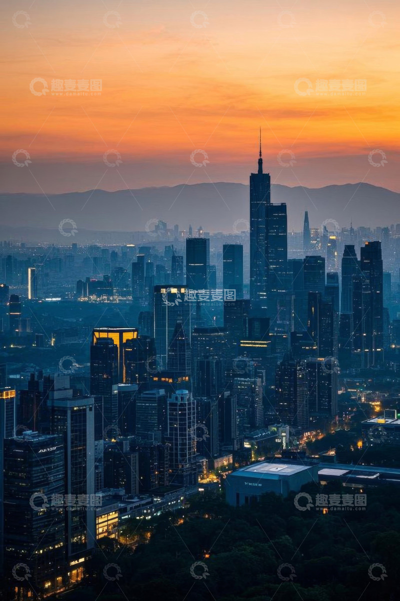 高清大图下载【趣麦麦图】城市高楼黄昏全景