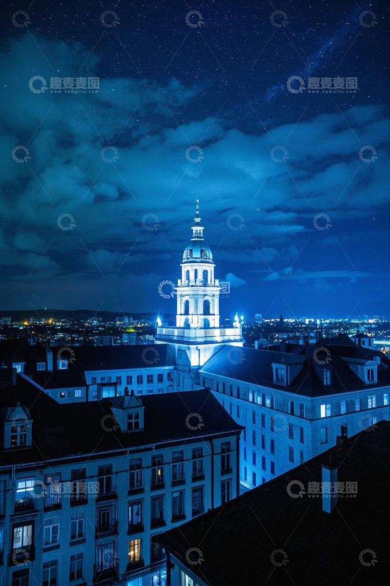 高清大图下载【趣麦麦图】夜晚城市建筑与塔楼景观