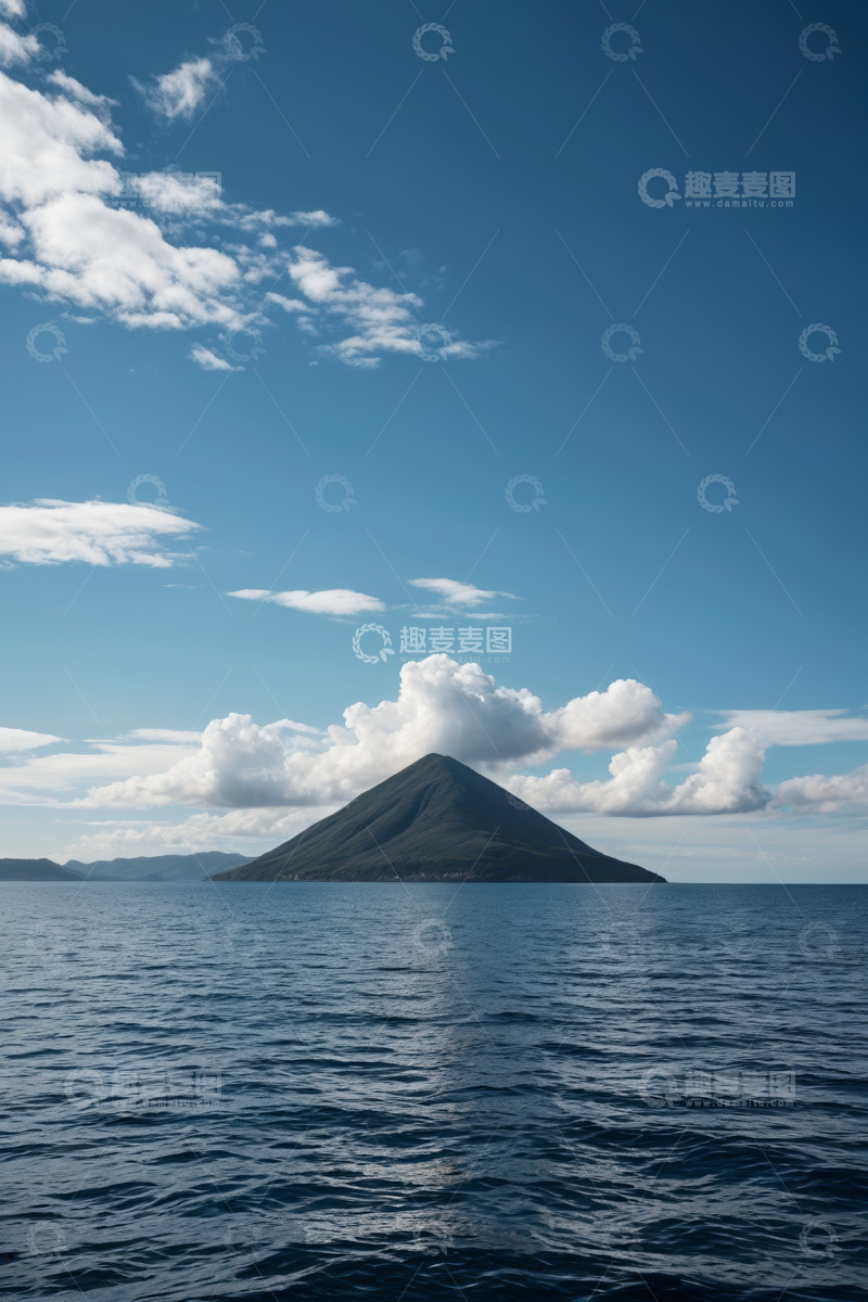 高清大图下载【趣麦麦图】海上孤山与蓝天白云景观