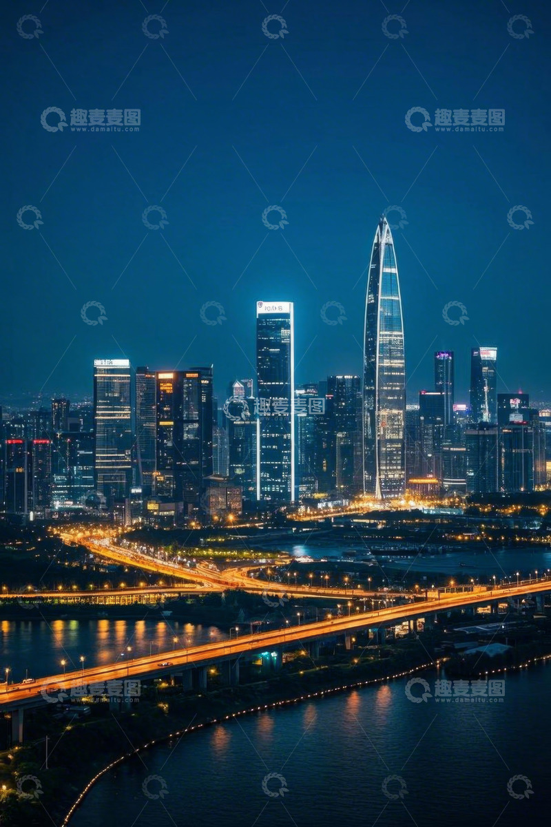 高清大图下载【趣麦麦图】深圳城市夜景高楼与桥梁景观