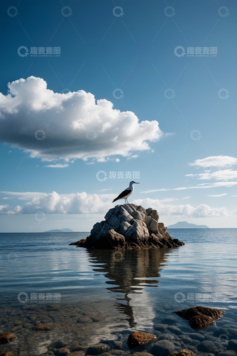 高清大图下载【趣麦麦图】海鸟立于海中岩石