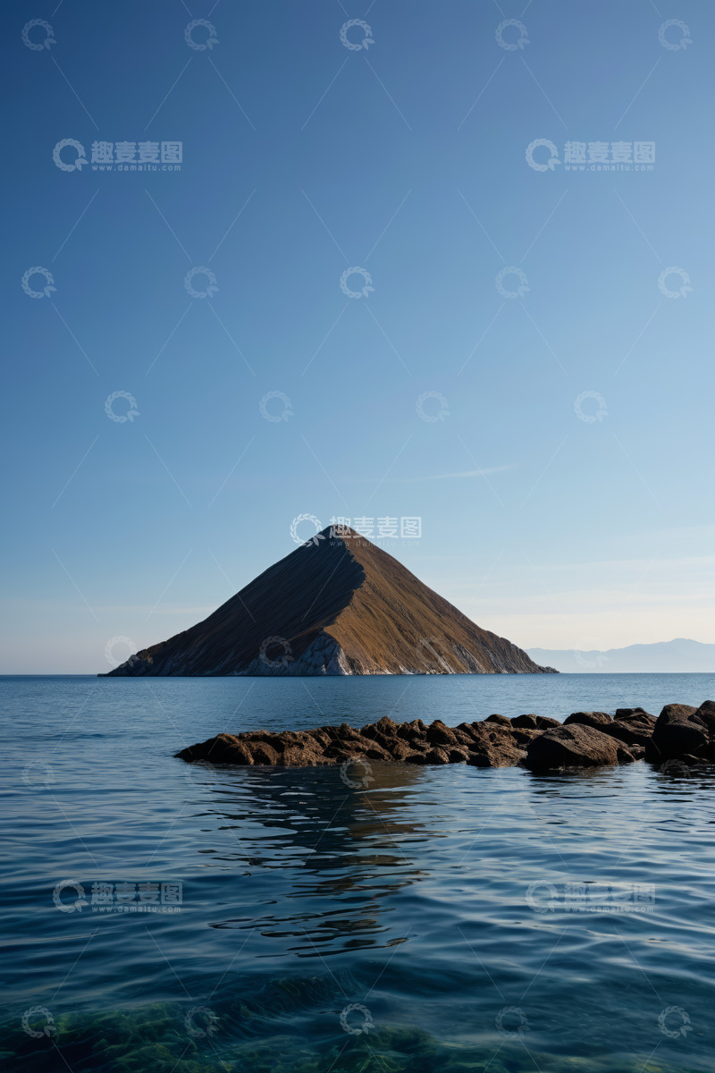 高清大图下载【趣麦麦图】海上孤山与岸边礁石景观