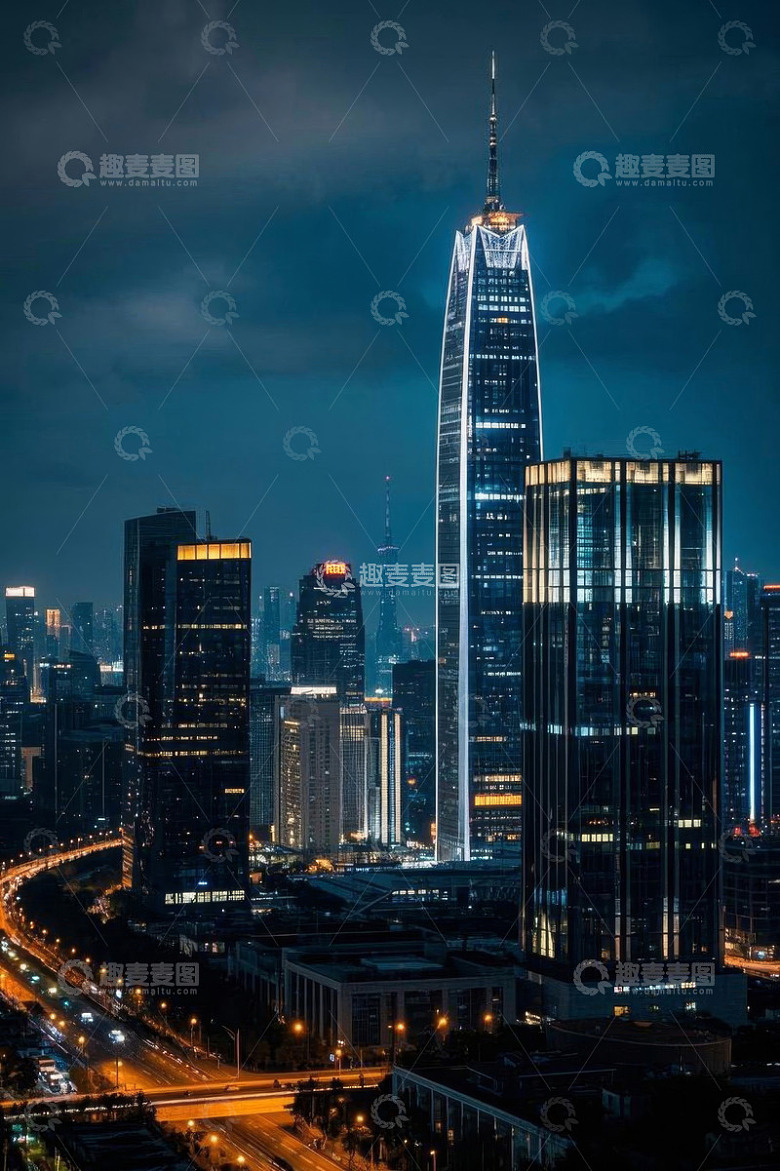 深圳城市夜景高楼与街道