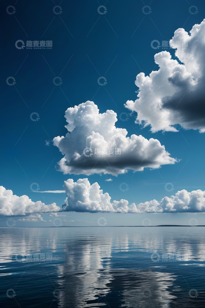 高清大图下载【趣麦麦图】蓝天白云下平静的海面